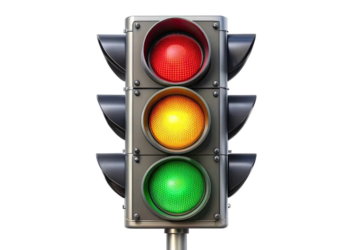 Semáforo com as três cores, referência visual da mecânica da campanha